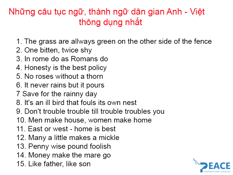 Những câu tục ngữ, thành ngữ dân gian Anh - Việt thông dụng nhất